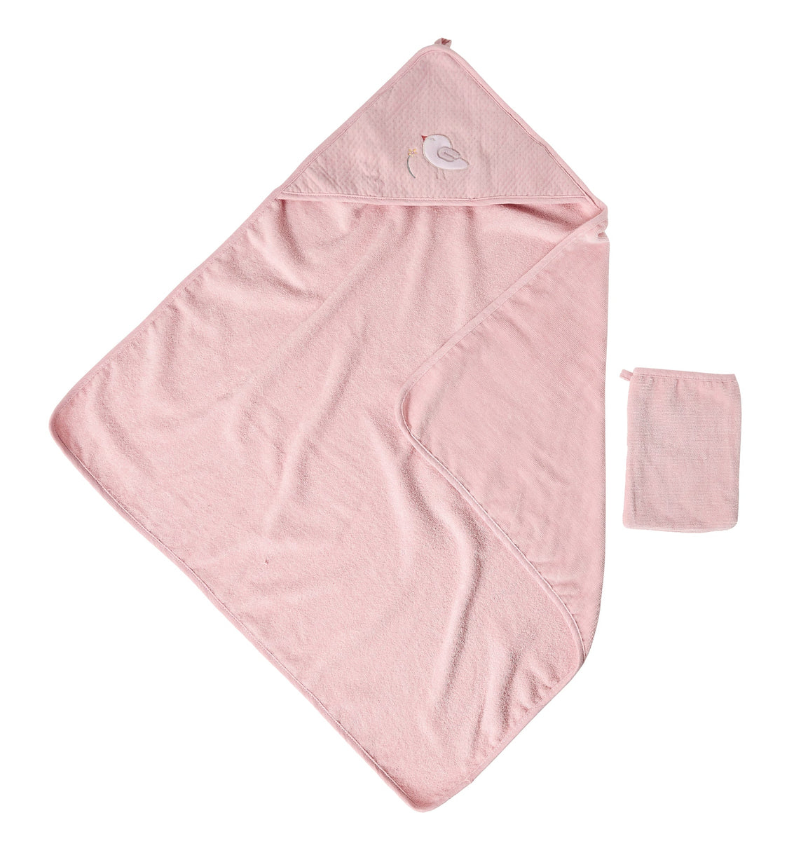 Baby Bath Towel with Hood and Wash Mitt Set Alice and Pomme 75x75 cm Old  Pink - Nattou
