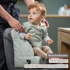 Foody Foldable Booster Seat for Dining Chair - Water-Resistant Seat with Safety Belt - Light Green with Feathers [DE]