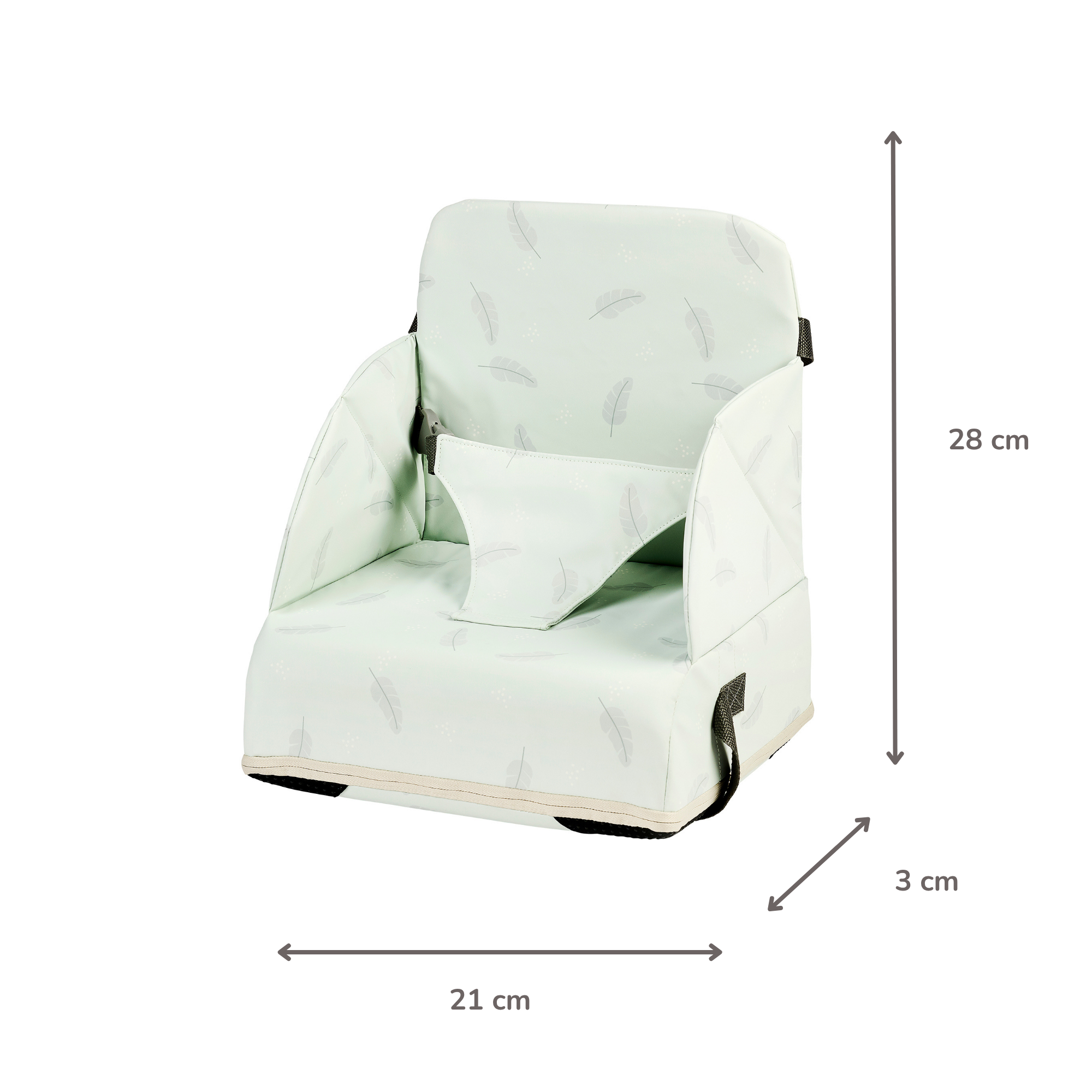 Foody Foldable Booster Seat for Dining Chair - Water-Resistant Seat with Safety Belt - Light Green with Feathers [FR]