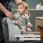 Foody Foldable Booster Seat for Dining Chair - Water-Resistant Seat with Safety Belt - Light Green with Feathers [NL]