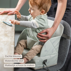 Foody Foldable Booster Seat for Dining Chair - Water-Resistant Seat with Safety Belt - Light Green with Feathers [NL]