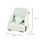 Foody Foldable Booster Seat for Dining Chair - Water-Resistant Seat with Safety Belt - Light Green with Feathers [NL]