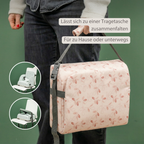 Foody Foldable Booster Seat for Dining Chair - Water-Resistant Seat with Safety Belt - Pink with Petals [DE]