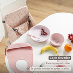 Foody Foldable Booster Seat for Dining Chair - Water-Resistant Seat with Safety Belt - Pink with Petals [ES]
