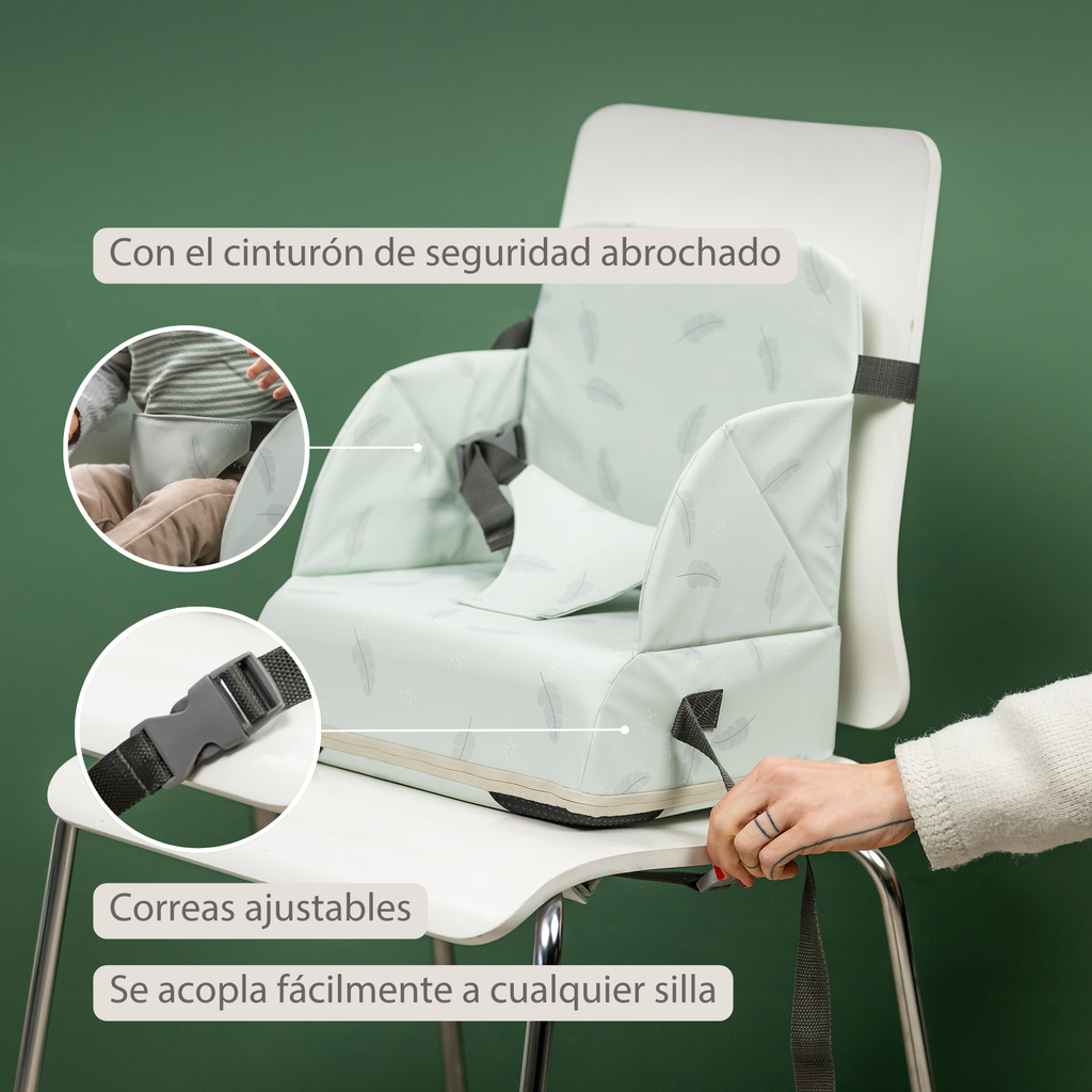 Foody Foldable Booster Seat for Dining Chair - Water-Resistant Seat with Safety Belt - Pink with Petals [ES]