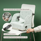 Foody Foldable Booster Seat for Dining Chair - Water-Resistant Seat with Safety Belt - Pink with Petals [ES]