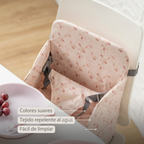 Foody Foldable Booster Seat for Dining Chair - Water-Resistant Seat with Safety Belt - Pink with Petals [ES]