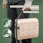 Foody Foldable Booster Seat for Dining Chair - Water-Resistant Seat with Safety Belt - Pink with Petals [ES]