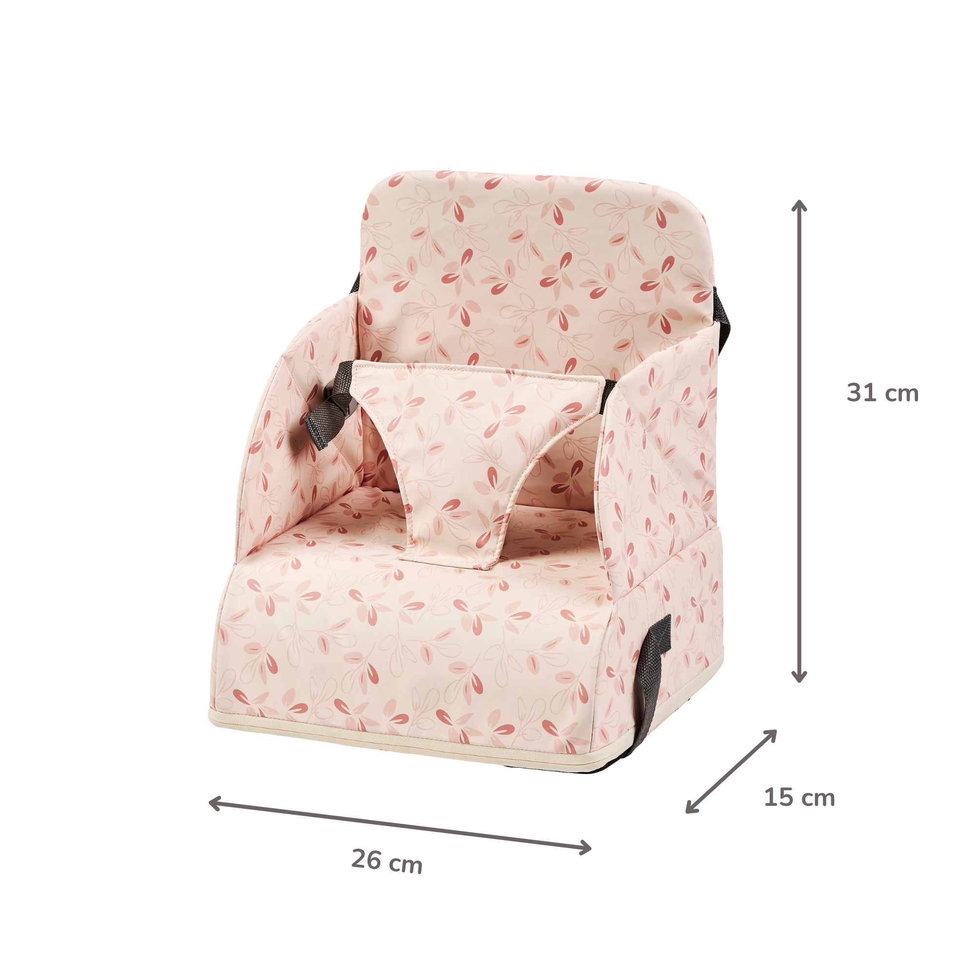 Foody Foldable Booster Seat for Dining Chair - Water-Resistant Seat with Safety Belt - Pink with Petals [FR]