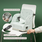 Foody Foldable Booster Seat for Dining Chair - Water-Resistant Seat with Safety Belt - Pink with Petals [IT]