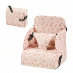 Foody Foldable Booster Seat for Dining Chair - Water-Resistant Seat with Safety Belt - Pink with Petals [NL]