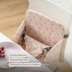 Foody Foldable Booster Seat for Dining Chair - Water-Resistant Seat with Safety Belt - Pink with Petals [NL]