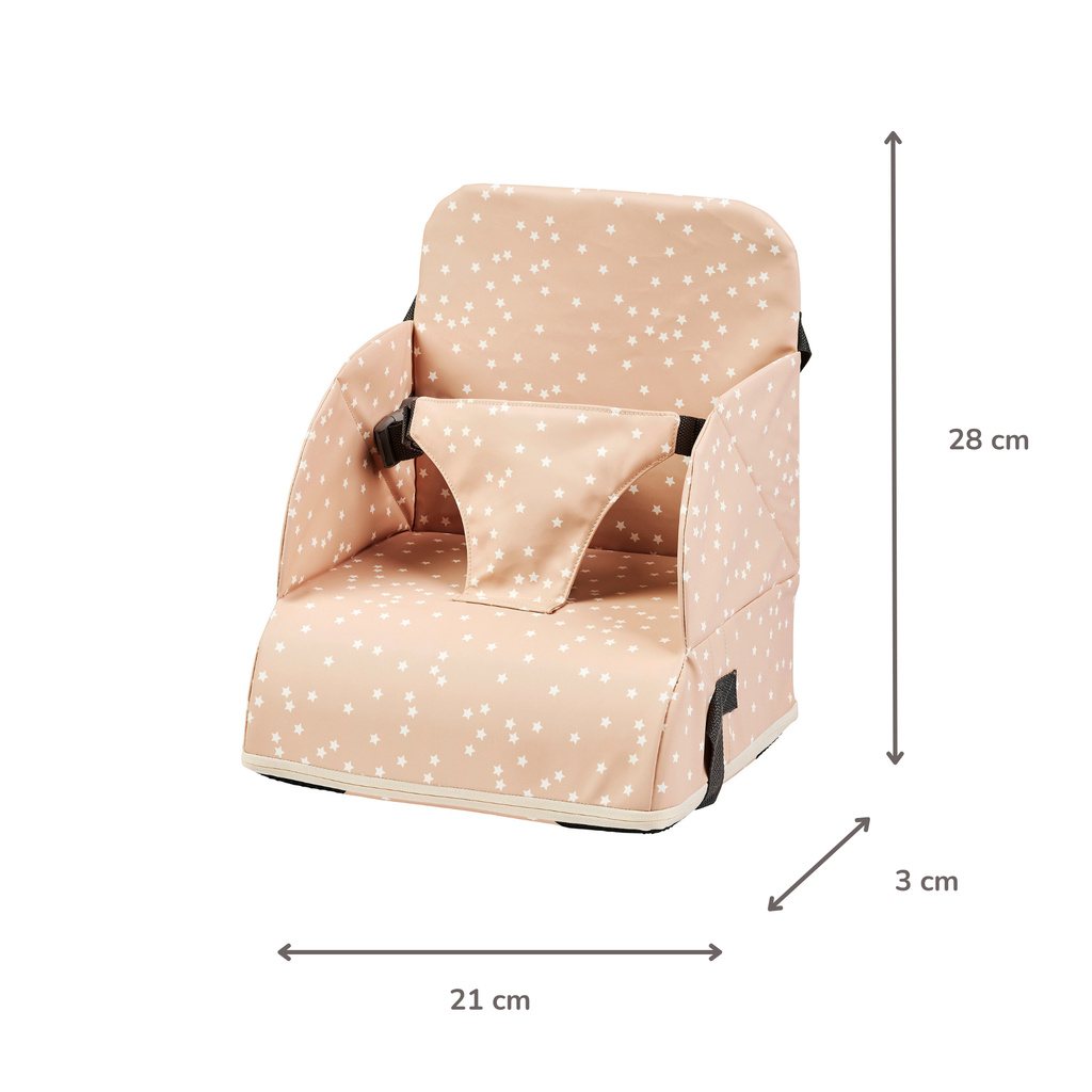 Foody Foldable Booster Seat for Dining Chair - Water-Resistant Seat with Safety Belt - Beige with Stars [DE]
