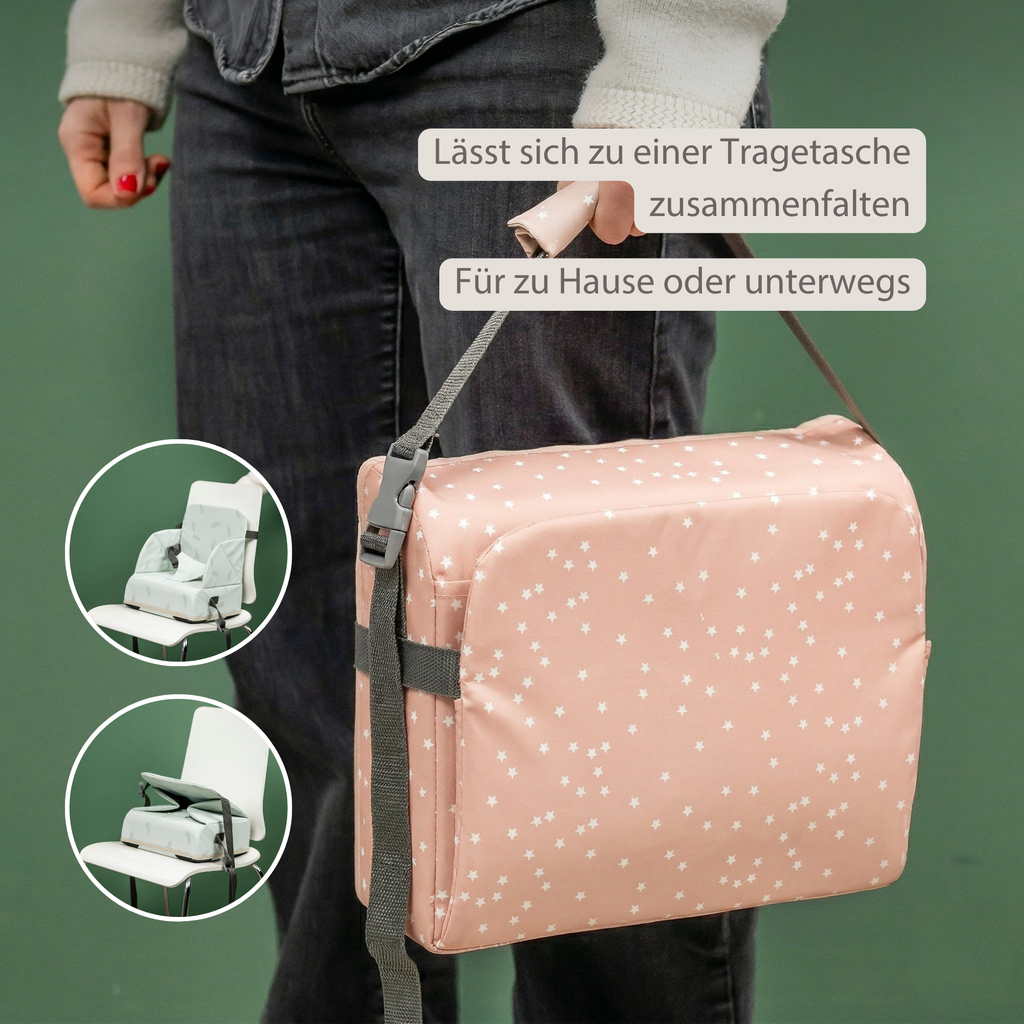 Foody Foldable Booster Seat for Dining Chair - Water-Resistant Seat with Safety Belt - Beige with Stars [DE]