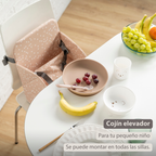 Foody Foldable Booster Seat for Dining Chair - Water-Resistant Seat with Safety Belt - Beige with Stars [ES]