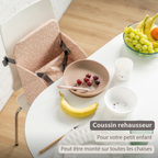 Foody Foldable Booster Seat for Dining Chair - Water-Resistant Seat with Safety Belt - Beige with Stars [FR]