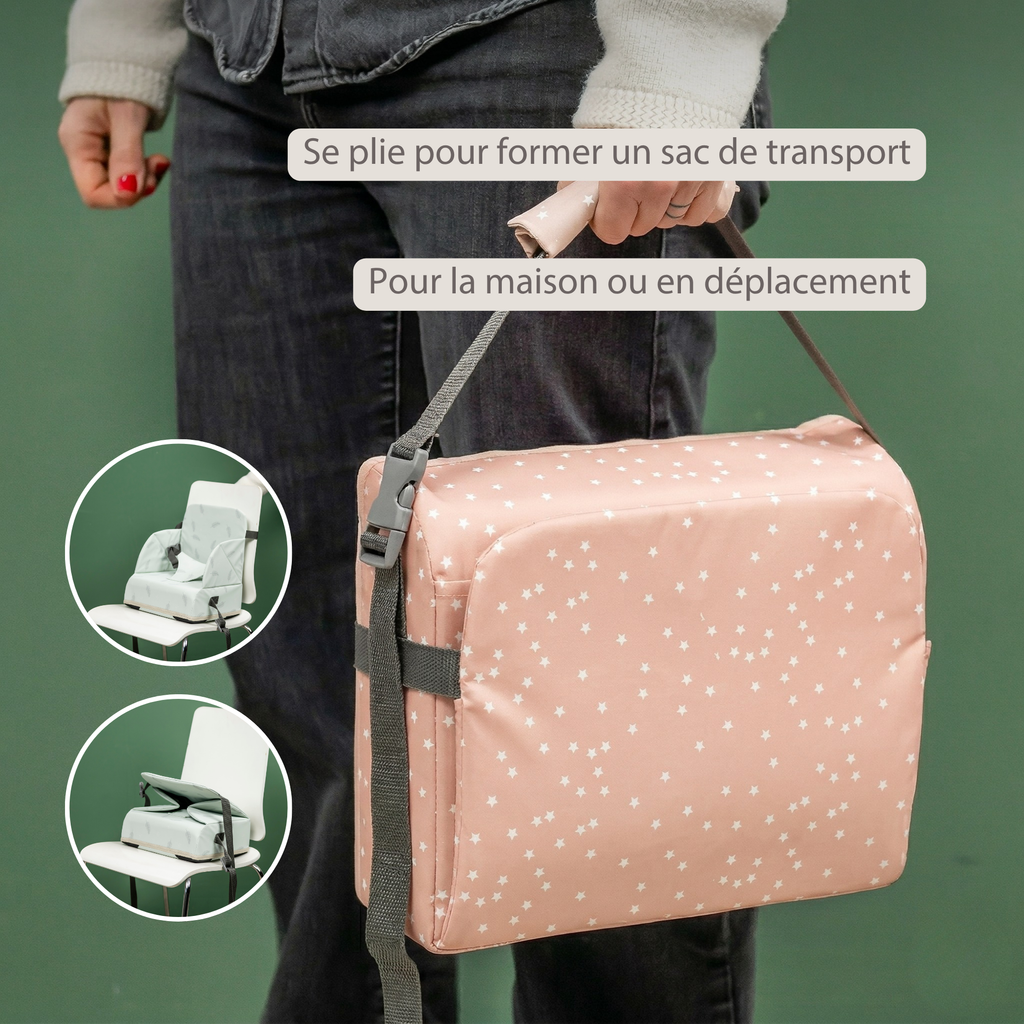 Foody Foldable Booster Seat for Dining Chair - Water-Resistant Seat with Safety Belt - Beige with Stars [FR]