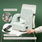 Foody Foldable Booster Seat for Dining Chair - Water-Resistant Seat with Safety Belt - Ecru with Elephants [DE]