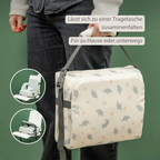 Foody Foldable Booster Seat for Dining Chair - Water-Resistant Seat with Safety Belt - Ecru with Elephants [DE]