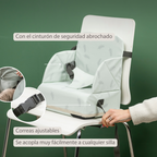 Foody Foldable Booster Seat for Dining Chair - Water-Resistant Seat with Safety Belt - Ecru with Elephants [ES]
