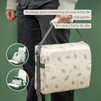 Foody Foldable Booster Seat for Dining Chair - Water-Resistant Seat with Safety Belt - Ecru with Elephants [ES]