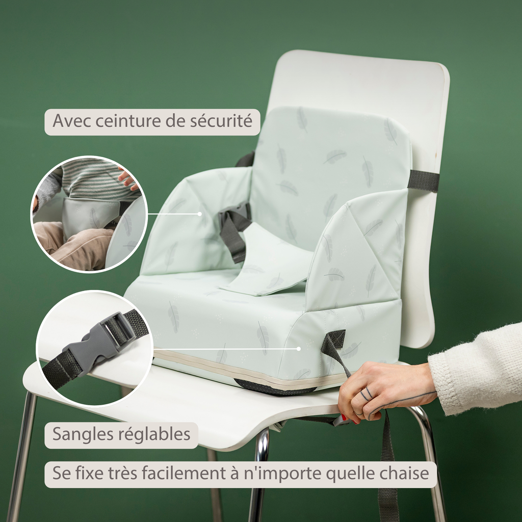 Foody Foldable Booster Seat for Dining Chair - Water-Resistant Seat with Safety Belt - Ecru with Elephants [FR]