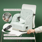 Foody Foldable Booster Seat for Dining Chair - Water-Resistant Seat with Safety Belt - Ecru with Elephants [FR]