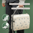 Foody Foldable Booster Seat for Dining Chair - Water-Resistant Seat with Safety Belt - Ecru with Elephants [FR]