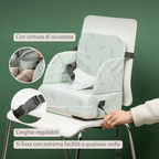 Foody Foldable Booster Seat for Dining Chair - Water-Resistant Seat with Safety Belt - Ecru with Elephants [IT]