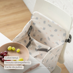 Foody Foldable Booster Seat for Dining Chair - Water-Resistant Seat with Safety Belt - Ecru with Elephants [IT]