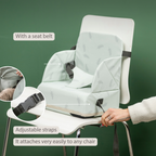 Foody Foldable Booster Seat for Dining Chair - Water-Resistant Seat with Safety Belt - Ecru with Elephants [EN]