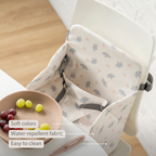 Foody Foldable Booster Seat for Dining Chair - Water-Resistant Seat with Safety Belt - Ecru with Elephants [EN]