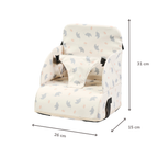 Foody Foldable Booster Seat for Dining Chair - Water-Resistant Seat with Safety Belt - Ecru with Elephants [EN]