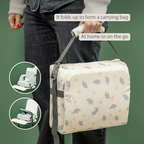 Foody Foldable Booster Seat for Dining Chair - Water-Resistant Seat with Safety Belt - Ecru with Elephants [EN]