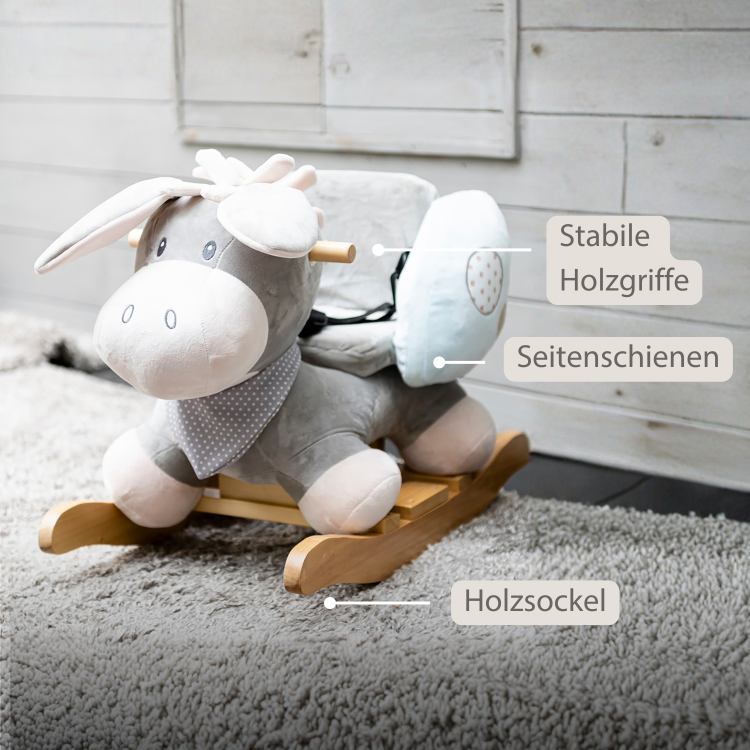 Cappuccino Donkey Rocking Horse – Rocking Toy – Gray and Blue [DE]