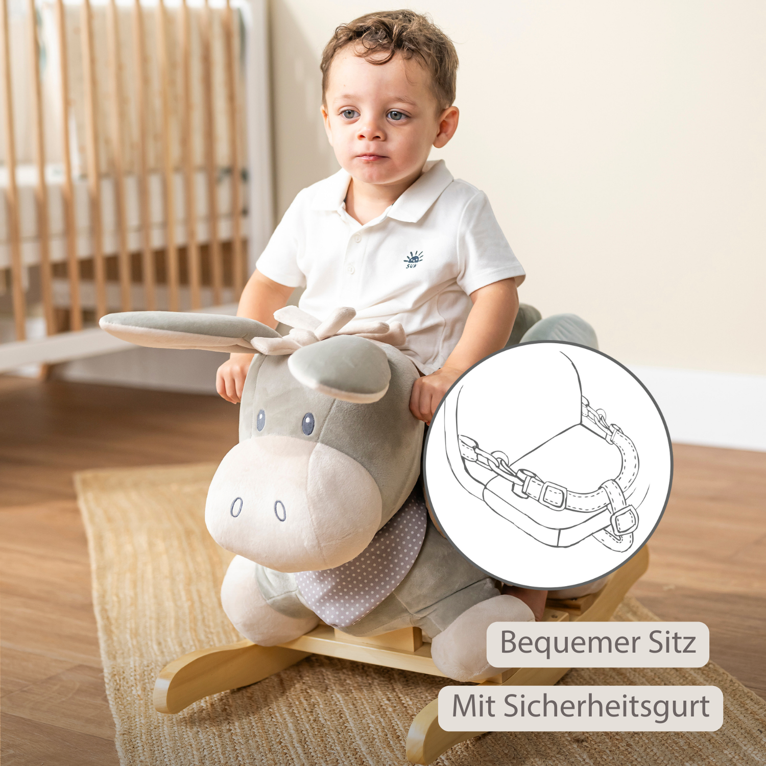 Cappuccino Donkey Rocking Horse – Rocking Toy – Gray and Blue [DE]