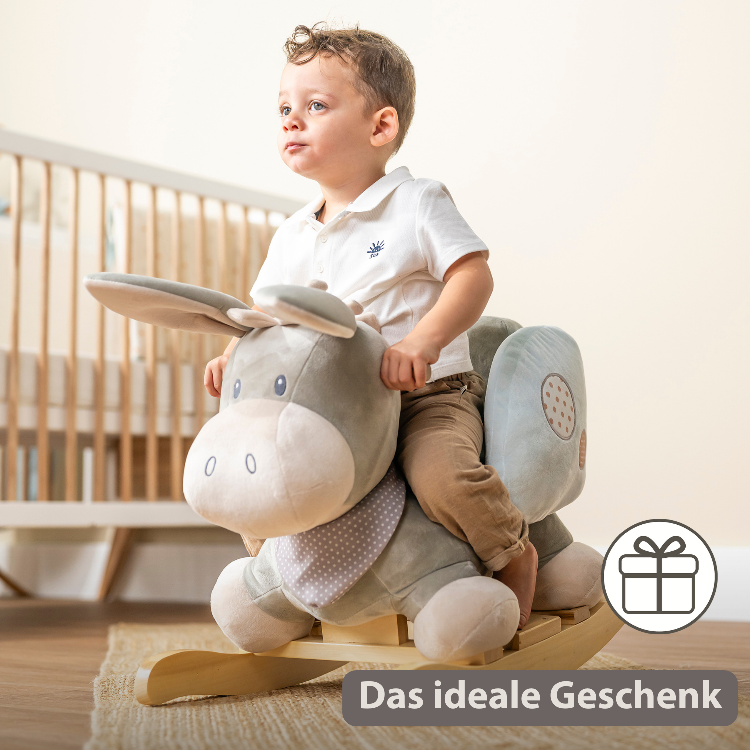 Cappuccino Donkey Rocking Horse – Rocking Toy – Gray and Blue [DE]