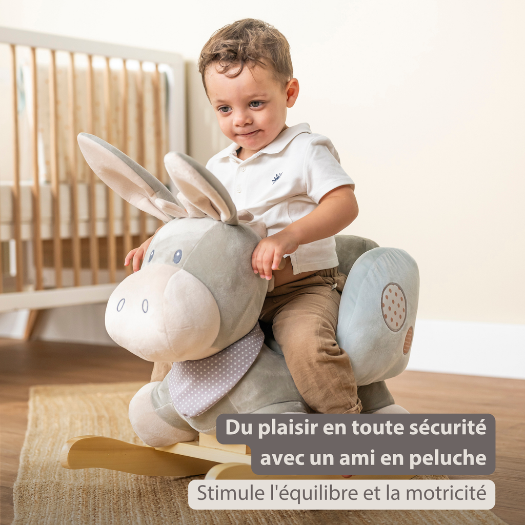 Cappuccino Donkey Rocking Horse – Rocking Toy – Gray and Blue [FR]