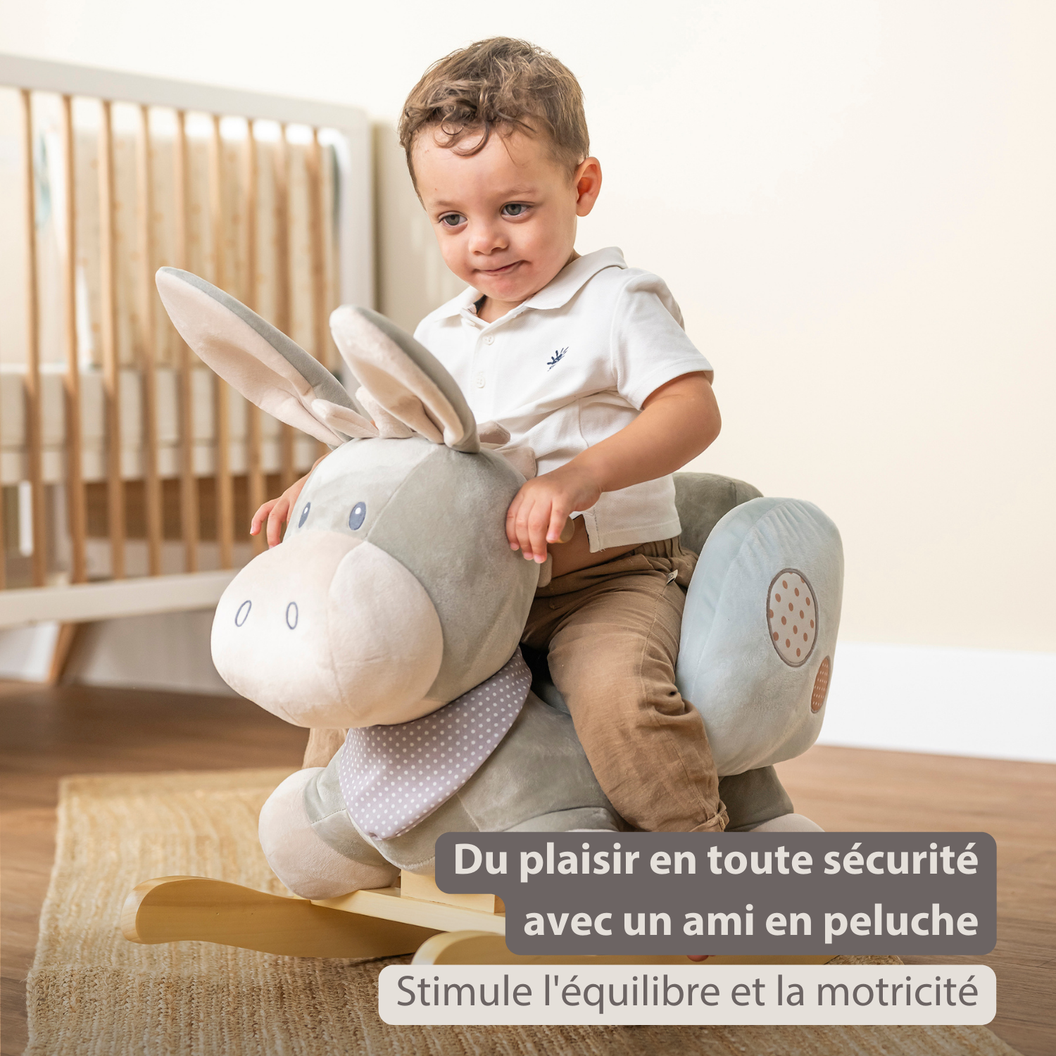 Cappuccino Donkey Rocking Horse – Rocking Toy – Gray and Blue [FR]