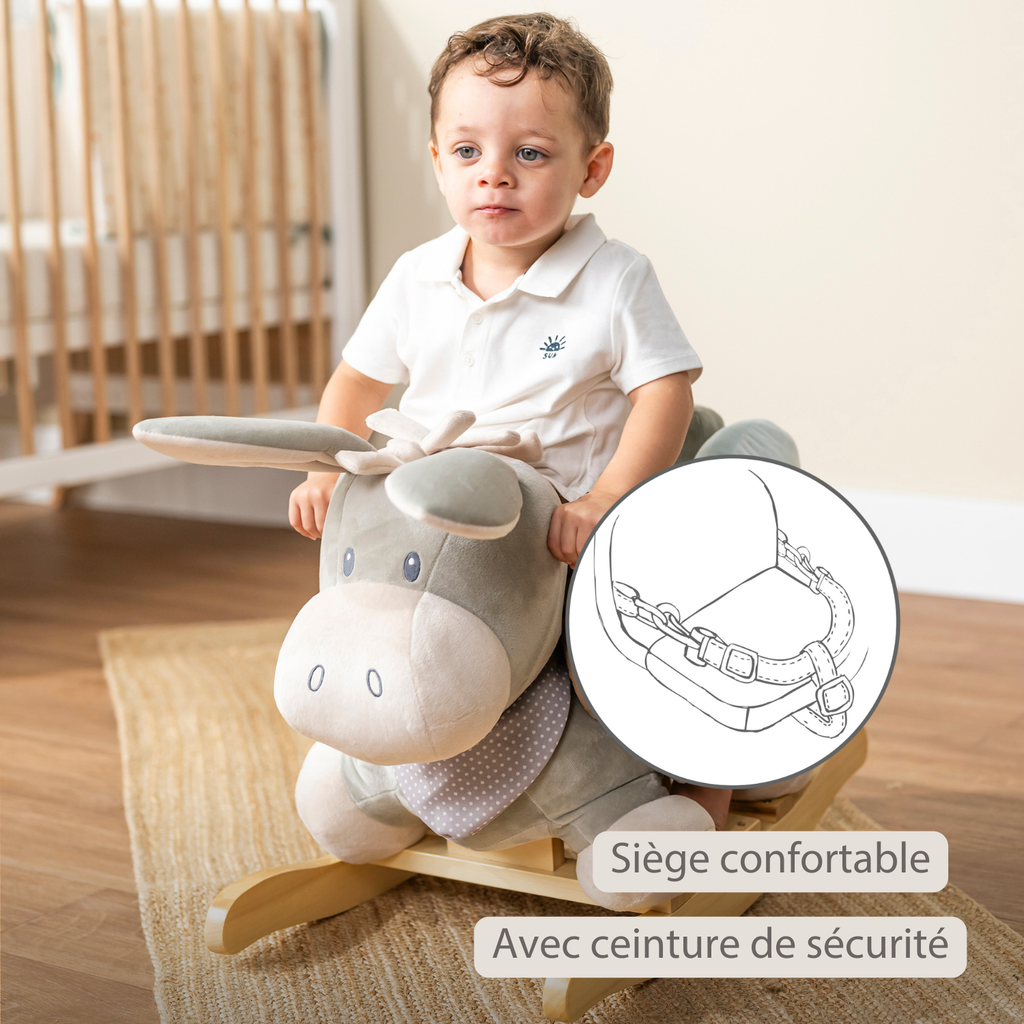 Cappuccino Donkey Rocking Horse – Rocking Toy – Gray and Blue [FR]