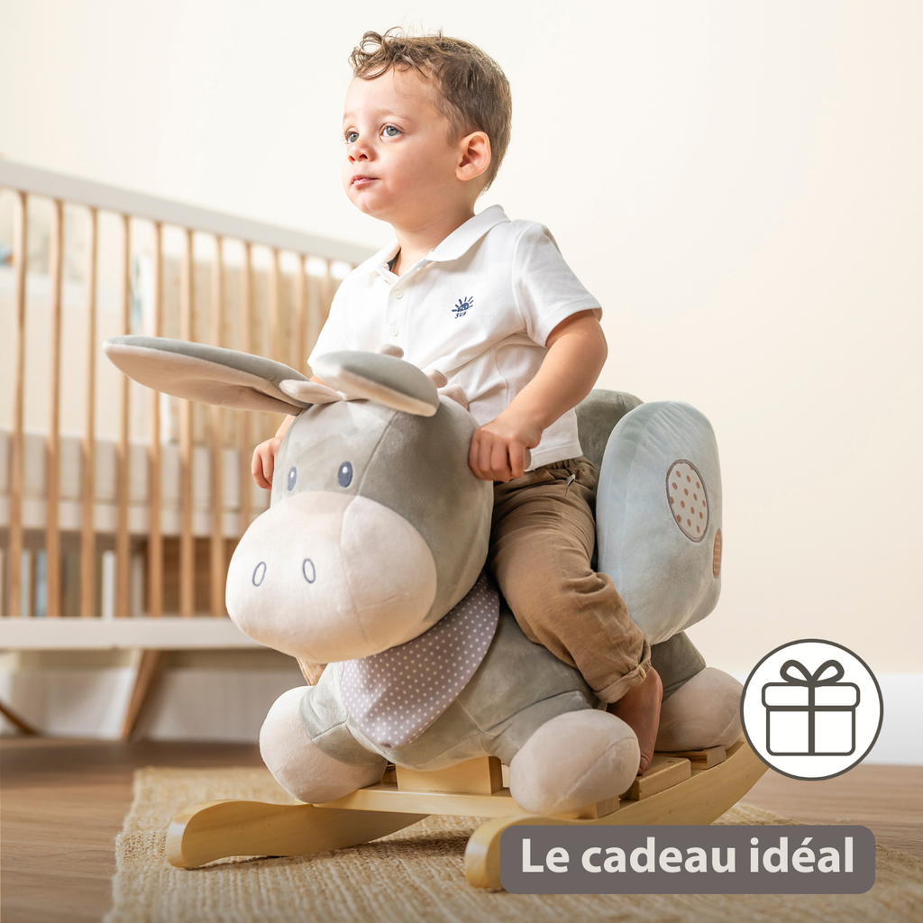 Cappuccino Donkey Rocking Horse – Rocking Toy – Gray and Blue [FR]