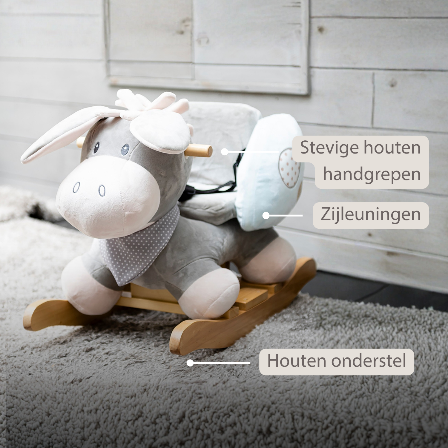 Cappuccino Donkey Rocking Horse – Rocking Toy – Gray and Blue [NL]