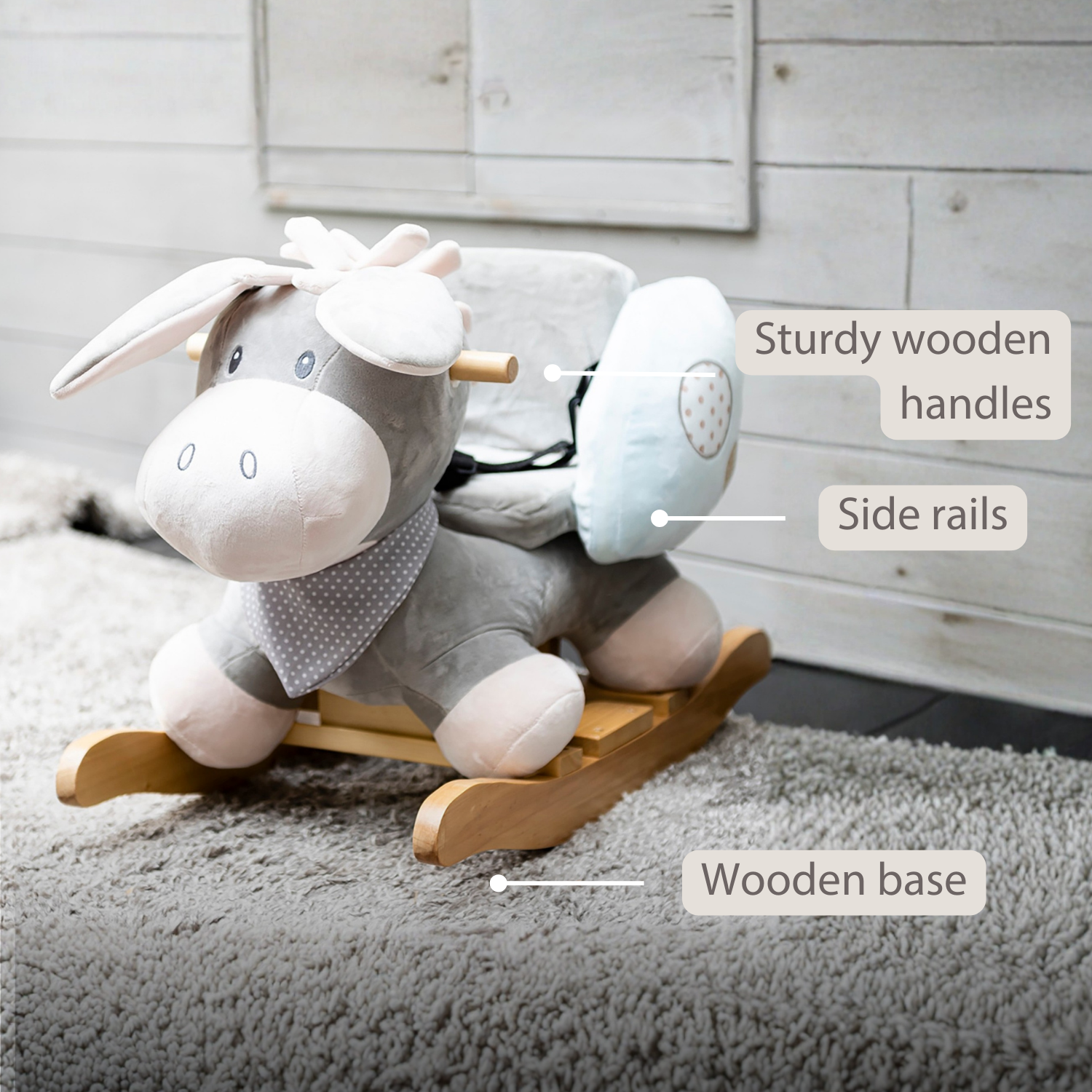 Cappuccino Donkey Rocking Horse – Rocking Toy – Gray and Blue [EN]