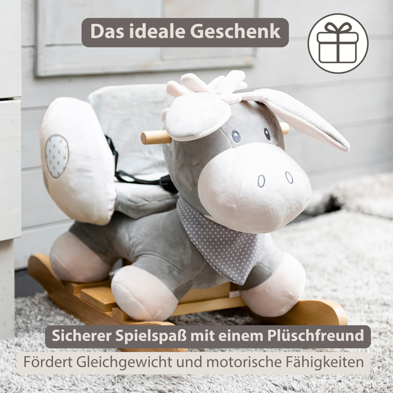 Cappuccino Donkey Rocking Horse – Rocking Toy – Gray and Beige [DE]