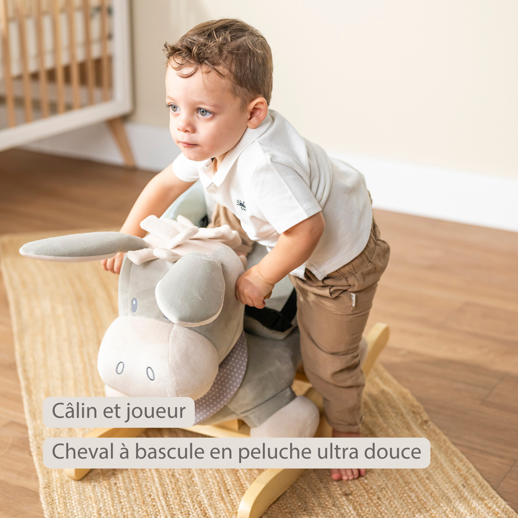 Cappuccino Donkey Rocking Horse – Rocking Toy – Gray and Beige [FR]