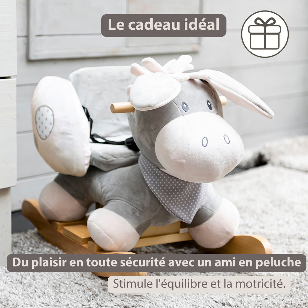 Cappuccino Donkey Rocking Horse – Rocking Toy – Gray and Beige [FR]