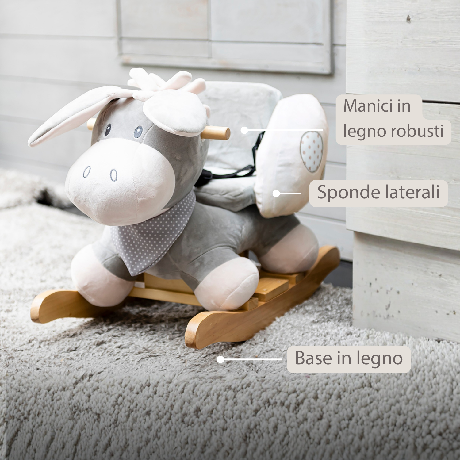 Cappuccino Donkey Rocking Horse – Rocking Toy – Gray and Beige [IT]