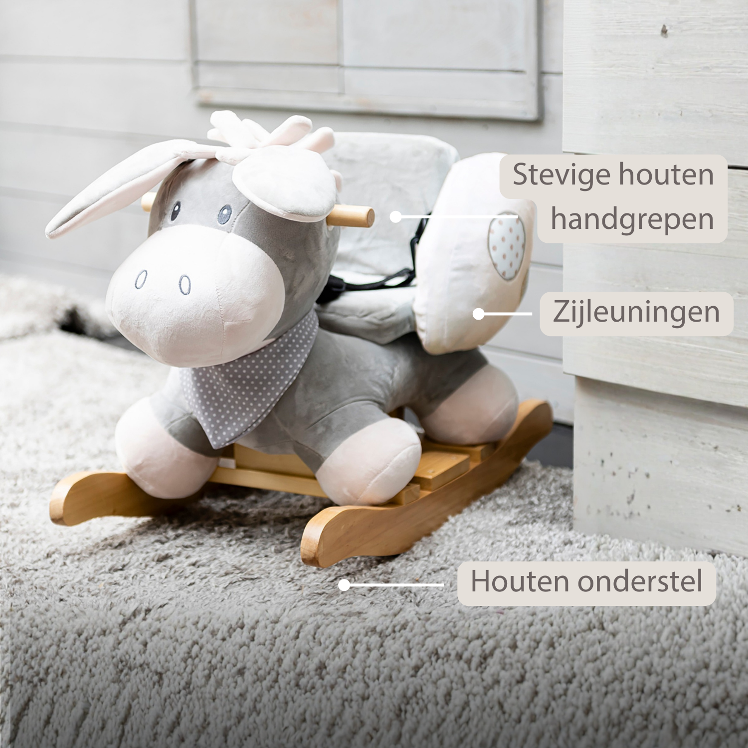 Cappuccino Donkey Rocking Horse – Rocking Toy – Gray and Beige [NL]