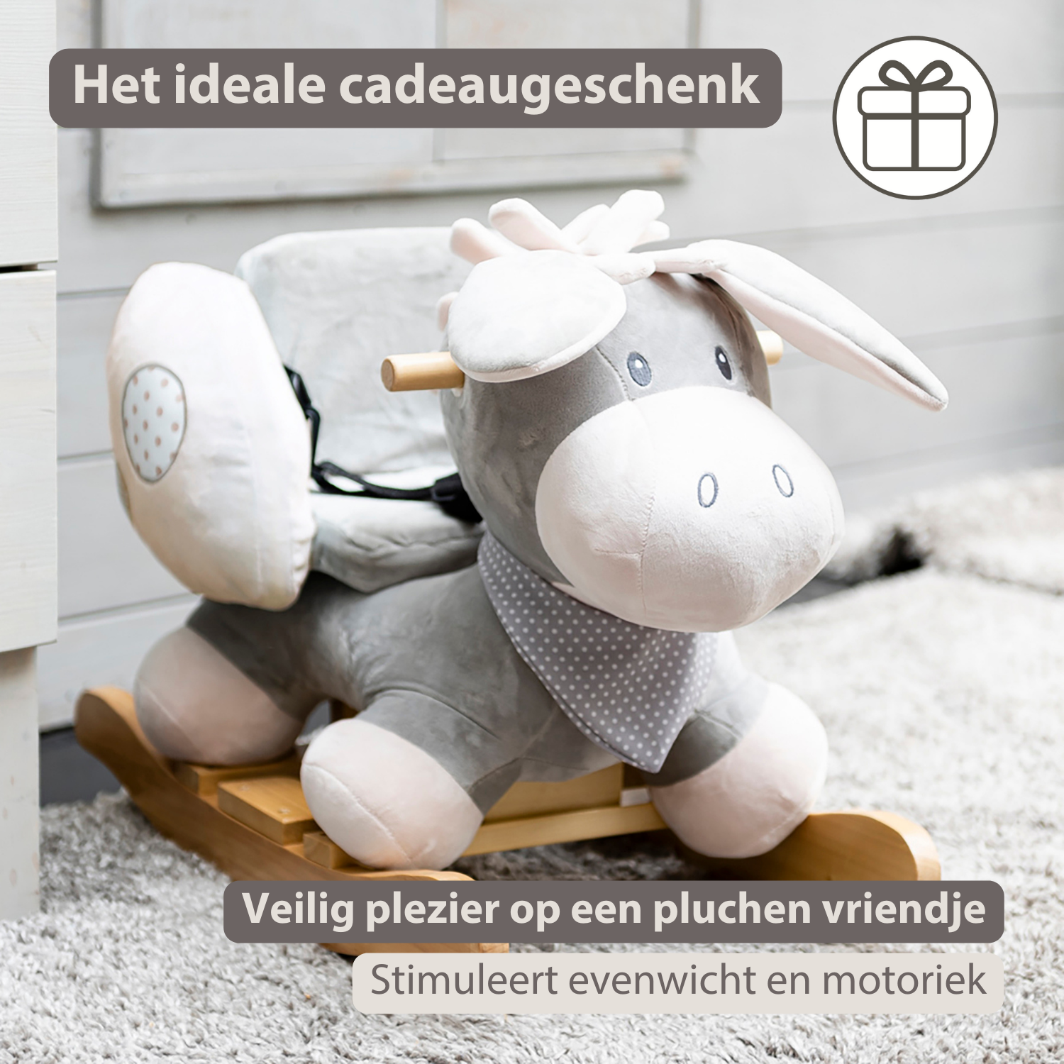 Cappuccino Donkey Rocking Horse – Rocking Toy – Gray and Beige [NL]