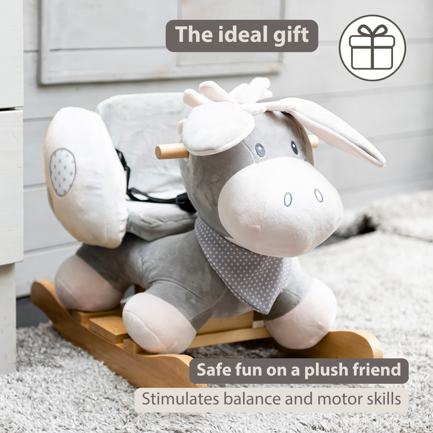 Cappuccino Donkey Rocking Horse – Rocking Toy – Gray and Beige [EN]